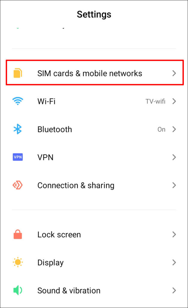 SIM Card network settings on Android phone
